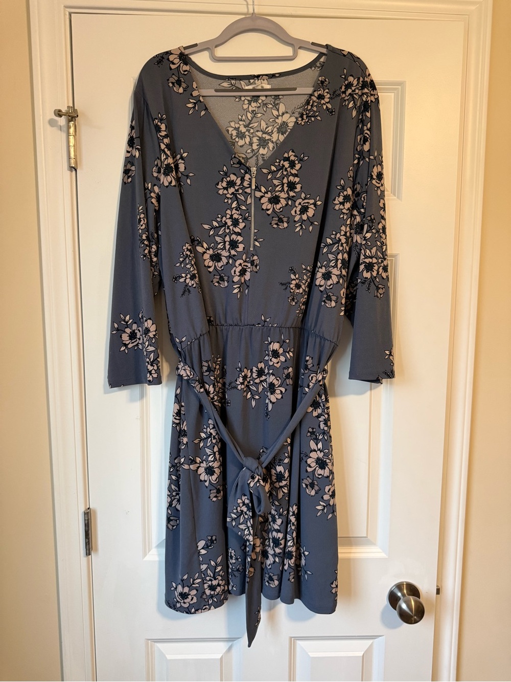 Maurice’s Floral Zip V-Neck Tie-Waist Dress